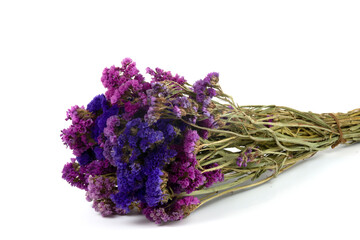Beautiful bouquet of dried flowers on a white background.