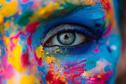 Vibrant Painted Eye in a Kaleidoscope of Colors