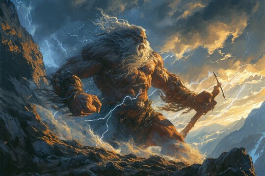 Majestic storm giants, wielding thunderbolts and commanding the forces of nature - Generative AI