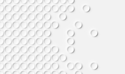 Array or grid of offset spaced white circular rings background wallpaper banner pattern with copy space