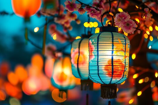 Traditional Asian Lanterns Illuminating Festive Night