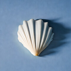 Top view of a white shell on a soft blue base