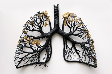 A black and gold model of a human lung Generative AI - obrazy, fototapety, plakaty