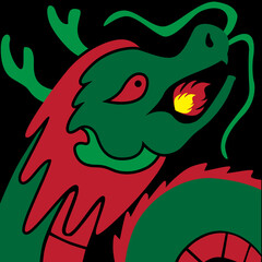 Green dragon cartoon with fire brust vector