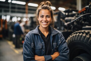 Confident Female Mechanic at Work in a Vehicle Workshop