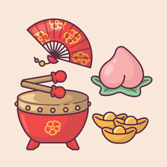 Chinese Lunar New Year celebration traditional holiday icon vector art materials. colorful and neat designs