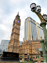 Fototapeta na wymiar The Londoner hotel Macau one of the luxurious and five star hotel with the replica of Big Ben and the Westminster Palace