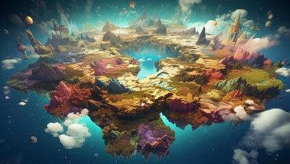A computer generated image of a floating island in the sky