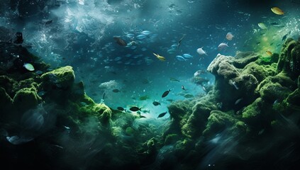 Fototapeta na wymiar A group of fish swimming around a coral reef