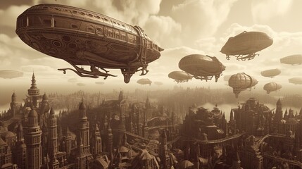 Fototapeta na wymiar A group of flying saucers over a city