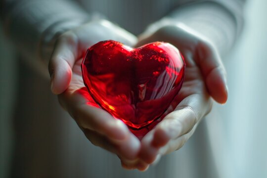 A person holding a heart-shaped piece of glass Generative AI