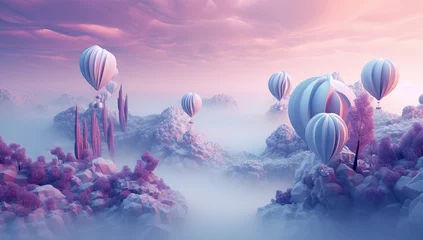 Tableaux ronds sur plexiglas Rose clair A group of hot air balloons flying over a landscape