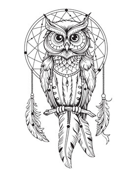 recommend clip art: Dream catcher vector doodle illustration. Coloring page for adults