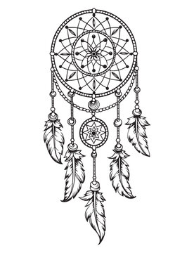 Dream catcher vector doodle illustration. Coloring page for adults