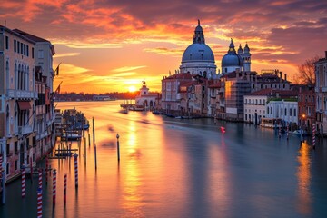Venetian Sunset with Gondola on Serene Canal
 - obrazy, fototapety, plakaty