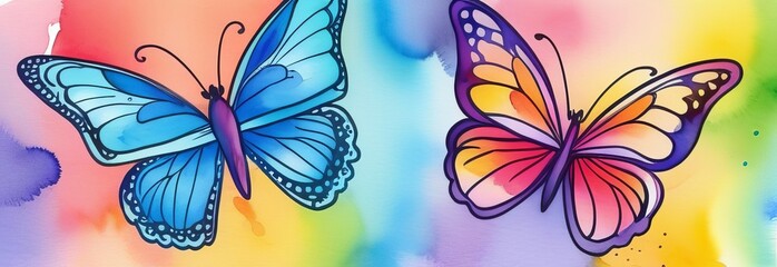 Butterfly collection. Watercolor illustration. Colorful Butterflies clipart set on soft...