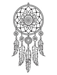 Fototapeta na wymiar Dream catcher vector doodle illustration. Coloring page for adults