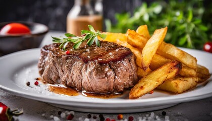 grilled steak with fries