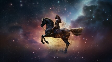 Obraz na płótnie Canvas A woman riding on the back of a horse