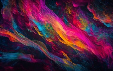 An abstract painting of multicolored lines on a black background