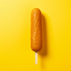 Corn dog on a yellow background.