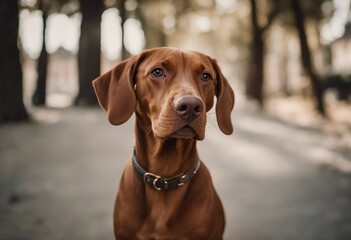 Cute dog or pet is looking happy isolated on transparent background Brown vizsla young dog is posing