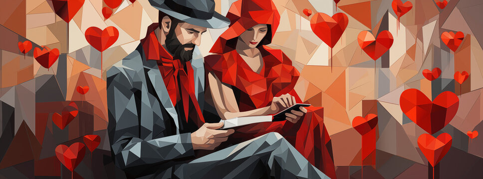 Minimalist cubisme  style valentine's postcard_3