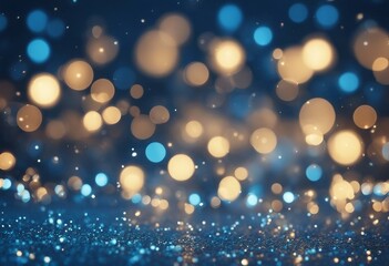 Magic blue holiday abstract glitter background with blinking stars Blurred bokeh of Christmas lights