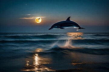 dolphin jumping out of the water at night