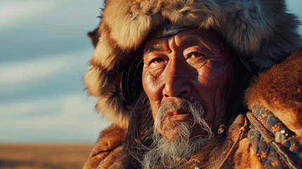 Fotobehang Senior mongolian horseman in traditional clothing © PaulShlykov