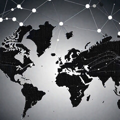 World map connected by dots and lines, route shipping communication concept, logistics information flow money flow background

