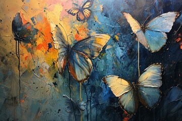 Ethereal twilight butterflies, their wings shimmering with the colors of dusk and dawn - Generative AI