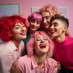 Selfie of friends dressed in pink.