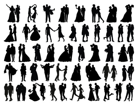 Couples silhouette vector art white background