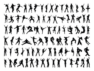 Dancing peoples silhouette vector art - obrazy, fototapety, plakaty