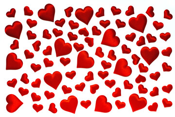 Red hearts on a white background. Isolated on white. Background for a postcard