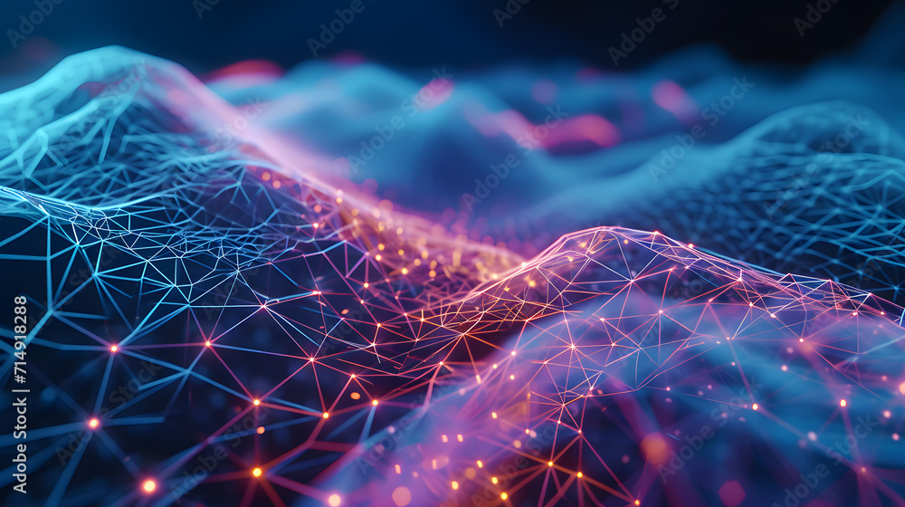 Aufkleber 3d illustration, concept image. embossed mesh representing internet connections in cloud computing.,