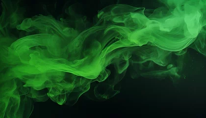 Foto auf Acrylglas Grün Abstract green smoke swirls on a dark background.