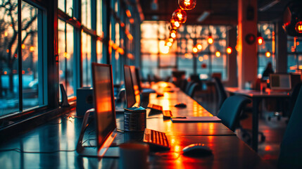 Modern workspace with laptop: A clean and organized office setup, suitable for business and technology concepts