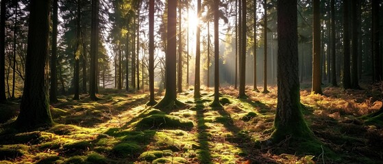 Sun shining through the forest