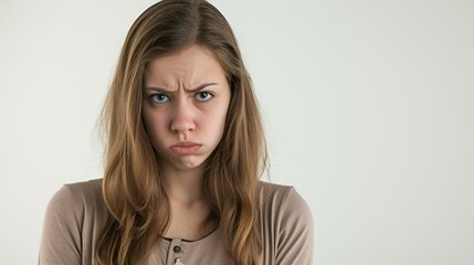 Obraz premium A portrait of an unhappy teenage girl looking into the camera.