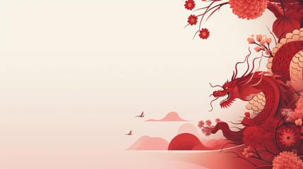 Chinese New Year Background. Dragon, Copy Space, Minimalist, Lunar, Celebration, New Year
 - obrazy, fototapety, plakaty