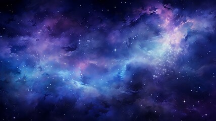 Obraz premium An abstract cosmic scene with bright stars and nebulas, colors of deep blue and violet creating a sense of depth