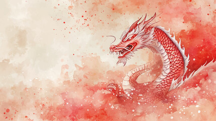  Chinese New Year dragon watercolor background. - obrazy, fototapety, plakaty