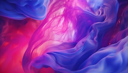 Abstract colorful smoke swirls on a red and blue background.