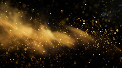 Abstract magic gold dust background over black, Ai generated image