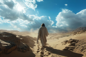 Jesus in the desert. Generative AI - obrazy, fototapety, plakaty