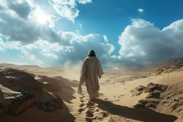 Deurstickers Jesus in the desert. Generative AI © CLEMERSONDESALES