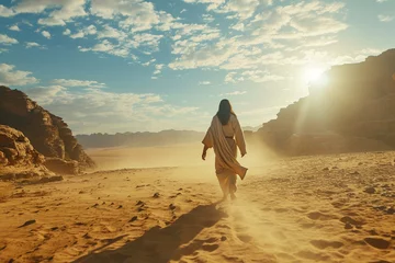 Fotobehang Jesus in the desert. Generative AI © CLEMERSONDESALES
