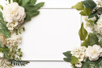 botanical frame background horizontal with white frame in the middle